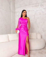 Jocelyn | Einschulter Transparent Abendkleid in Magenta