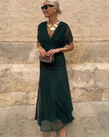 Louise | Elegantes Maxikleid für Feste mit V-Ausschnitt in Flaschengrün