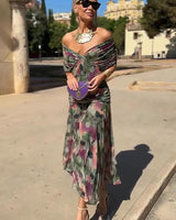 Louise | Elegantes Maxikleid für Feste mit V-Ausschnitt in Blumenstrauß