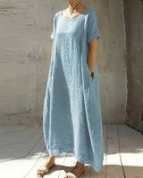 Anuradhi - Lässiges Langes Kleid Mit Weiten Ärmeln in Blau