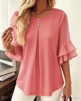 Hurley – Bluse Mit Rundhalsausschnitt Und Transparenten Rüschenärmeln in Dunkelrosa