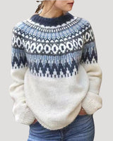 Julia | Damen Frühjahrs Gemusterter Strickpullover in Beige