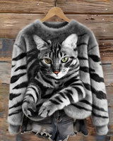 Jules – Weiches Plüsch Sweatshirt Mit Tabby Katzen Und Tiger Muster in Grau