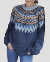 Julia | Damen Frühjahrs Gemusterter Strickpullover in Marineblau