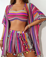 Damen Bikini Set mit Cover Up Shirt und Strandshorts in Lila
