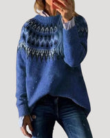 Julia | Damen Frühjahrs Gemusterter Strickpullover in Blau
