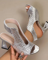 Dunnia – Eleganter Slingback Pumps Mit Gewebtem Obermaterial in Silber