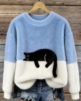Aiste - Lässiger Pullover Mit Katzenmotiv in Hellblau