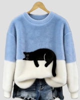 Luna | Damenpullover mit Katzenmotiv in Hellblau
