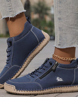 Bettina  | Damen Bequeme Schnürschuhe mit Reißverschluss in Marineblau