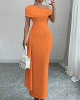 Lisete - Elegantes Ein-Schulter-Ausschnitt  Maxikleid in Orange