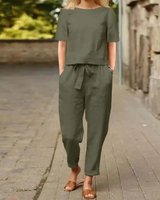 Madeleine - Elegantes und Bequemes Zweiteiliges Leinen-Set für Damen in Grün