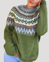 Julia | Damen Frühjahrs Gemusterter Strickpullover in Grün