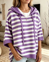 Kiera – Übergröße Kapuzenpullover Mit Streifenmuster in Purple