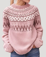 Julia | Damen Frühjahrs Gemusterter Strickpullover in Hellrosa