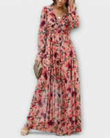 Lukrecija - Maxi Kleid Mit Blumenmuster Und V-Ausschnitt in Rosa