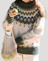 Julia | Damen Frühjahrs Gemusterter Strickpullover in Hellgrün