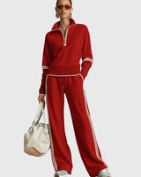 Minrada - Set Aus Bluse Und Hose Mit Breiten Falten in Rot