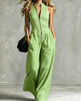 Bryana – Gestreifter Patchwork Jumpsuit in Grün