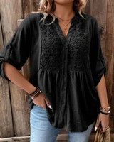 Darshani - Stylische Bluse mit V-Ausschnitt Und Knöpfen in Schwarz