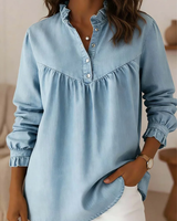 Aleska – Jeans Bluse Mit Knöpfen in Hellblau