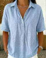 Anzhela - Elegante Kurzarm Bluse Mit Knopfleiste in Hellblau