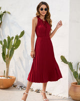 Elegantes Falten Halter Neck Kleid in Rot