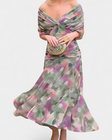 Alondra™ | V-Ausschnitt Langes Floral-Maxikleid in Grün und Lila