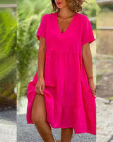 Bexley - Lässiges Sommer V-Ausschnitt Kleid in Rosa