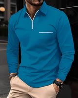 Florent - Herren-Langarm-Polo mit Zipper in Blau