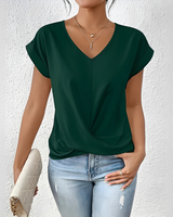 Velanie - Lockeres V-Ausschnitt-Shirt in Grün