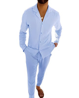 Hadrien - Männer-Set mit Langarmhemd und Hose in Blau