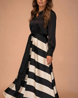 Zivara - gestreiftes Maxikleid mit weicher Haptik in Schwarz