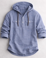 Langärmliges Leinenhemd mit Kapuze für Männer - Ralph in Marineblau