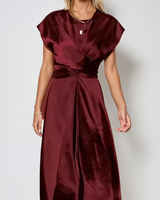 Damen Kurzarm Wickel Midi Hochzeitsgast Kleid in Rot