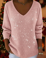 Falyn – Eleganter Pullover Mit V-Ausschnitt Und Glitzer in Rosa