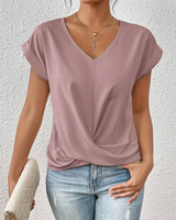 Tirenne - Fließend drapierte Bluse mit V-Ausschnitt in Staubiges Rosa