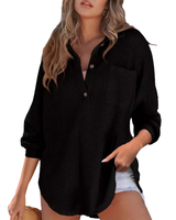 KATHRYN™ – Luftige V-Ausschnitt Knopf-Bluse in Schwarz