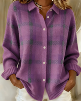 Damen Karo Strickjacke in Lila