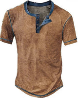 Lässiges Henley Oberteil Im Retro Farbblock Stil für Herren in Kamel