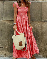 Ivara - Elegantes Karomuster Sommerkleid in Rot