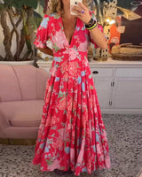 Floriana - Lebhaftes Blumenkleid in Rot (Fast ausverkauft)