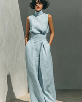 Nerina - Ärmelloser Jumpsuit mit weitem Bein in Blau