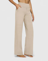 Nadine | Damen Weite Lounge-Hose mit Stretchbund in Creme