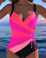 Marie | Eleganter Wickel-Badeanzug mit buntem Print in Rosa