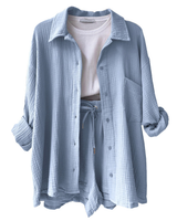 VICTORIA | ZWEITEILIGES HEMD-SHORTS-SET in Blau