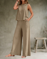 Alizeh - Elegantes ärmelloses Zweiteiliges Set in Khaki
