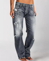 Julia | Damen Destroyed High-Waist Straight Jeans in Grau