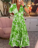 Emma - Damen Maxikleid mit Blumenprint in Hellgrün