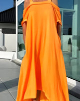 Vathsala - Langes Schulterfreies Sommer Kleid in Orange